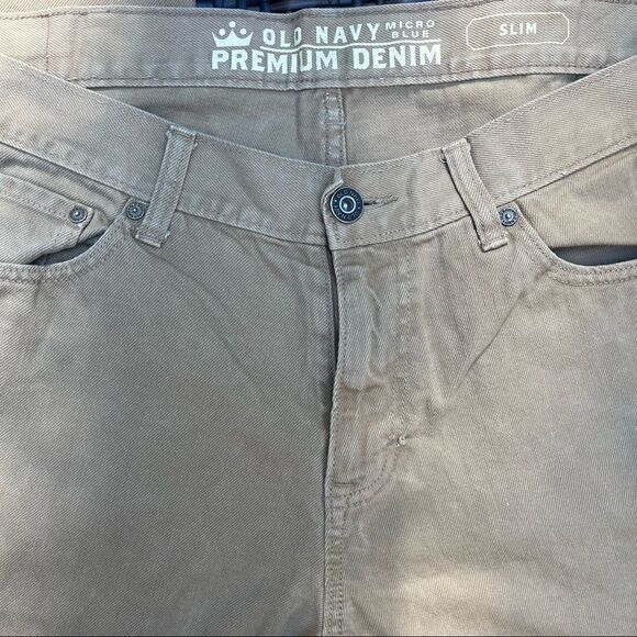 OLD NAVY MICRO BLUE PREMIUM DENIM TAN KHAKI  SLIM JEANS 36/34 - Picture 3 of 9